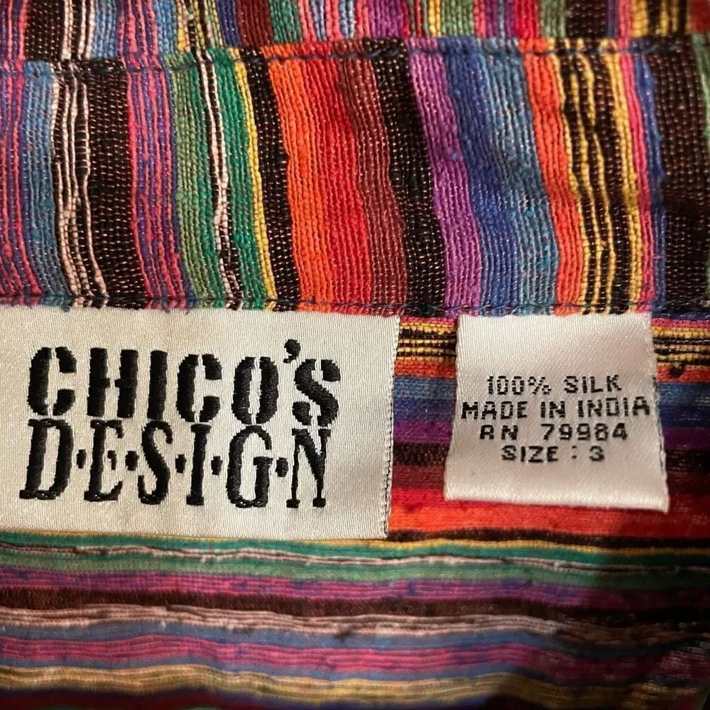Vintage Chicos Designs Shirt Womens Size 3 100% Silk Jacket Multicolor Lagenlook - Picture 5 of 6